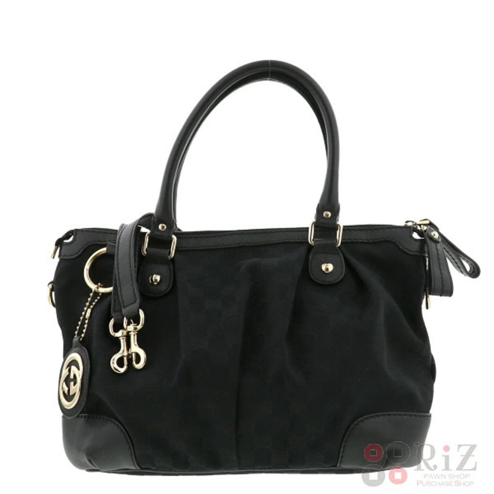 GUCCI Suki Original GG Canvas Top Handle Bag Handbag Black